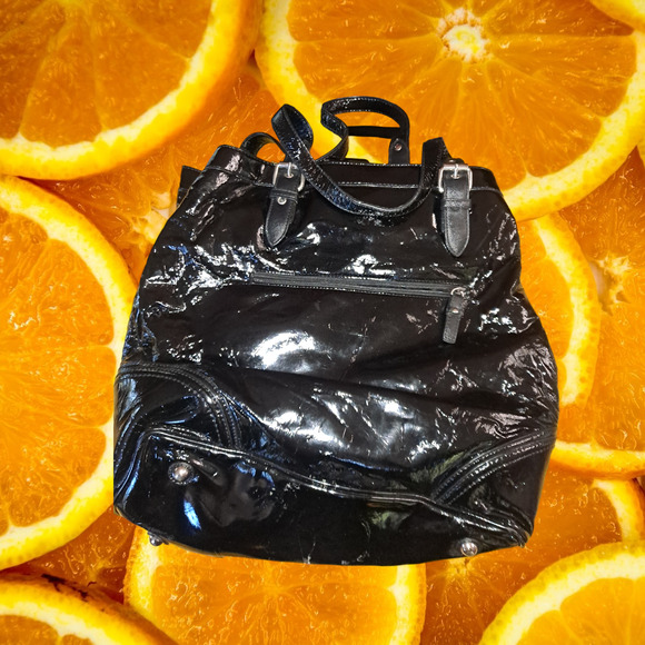 Nine West Black Tote Bag Purse Faux Patent Leather - Picture 5 of 10